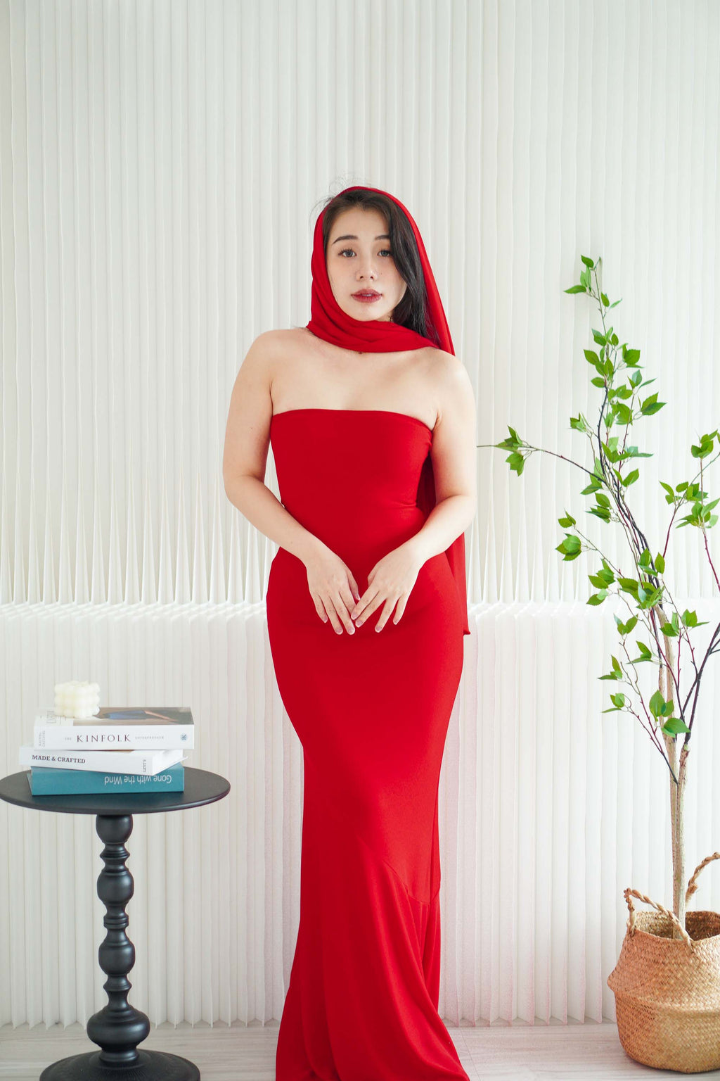 Xoe Tube Maxi Dress with Sash in Red