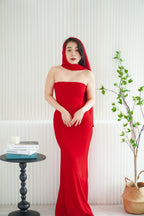 Xoe Tube Maxi Dress with Sash in Red