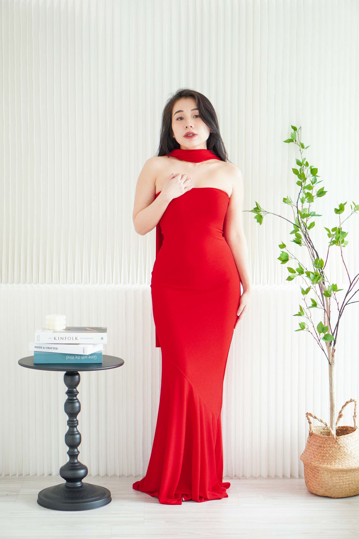 Xoe Tube Maxi Dress with Sash in Red