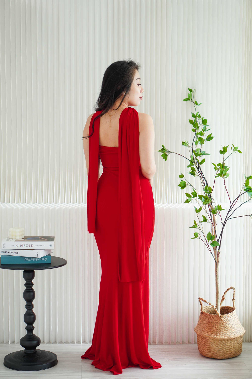 Xoe Tube Maxi Dress with Sash in Red