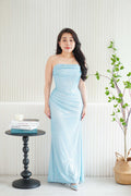Ice Diamond Ruched Corset Glitter Maxi Dress in Blue