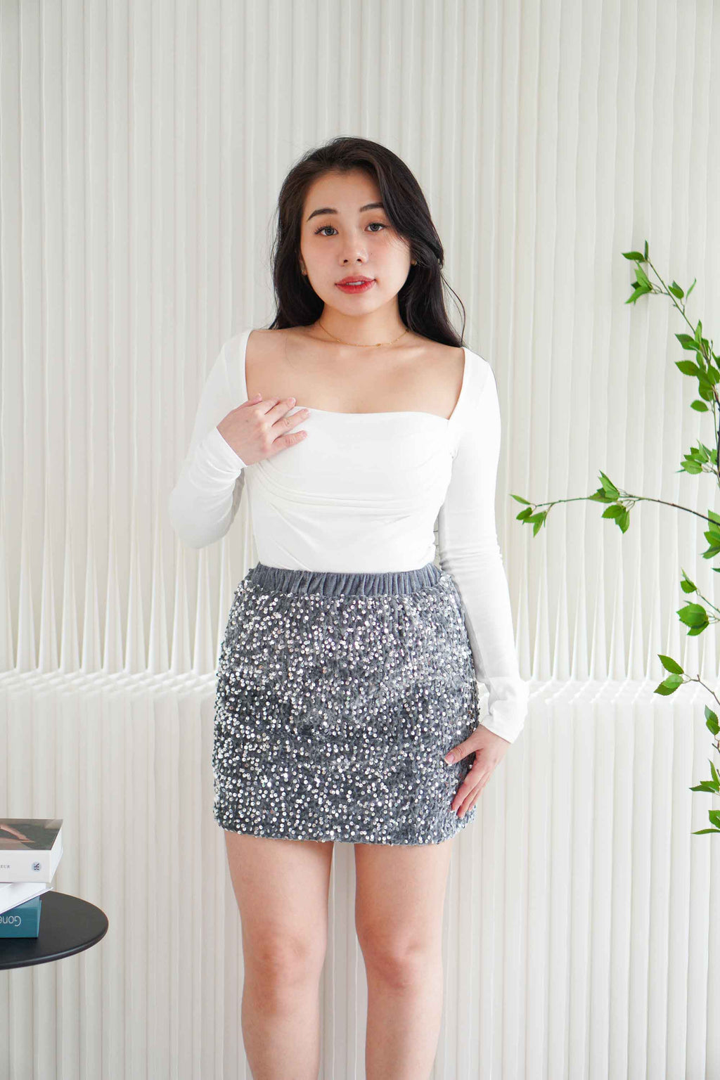 Lumisa Sequin Bodycon Mini Skirt in Grey