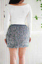 Lumisa Sequin Bodycon Mini Skirt in Grey