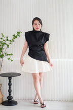 (BACKORDER) Gigi Pleated Knit Skirt with Ribbon in Cream