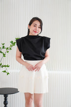 (BACKORDER) Gigi Pleated Knit Skirt with Ribbon in Cream