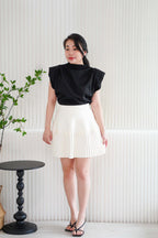 (BACKORDER) Gigi Pleated Knit Skirt with Ribbon in Cream