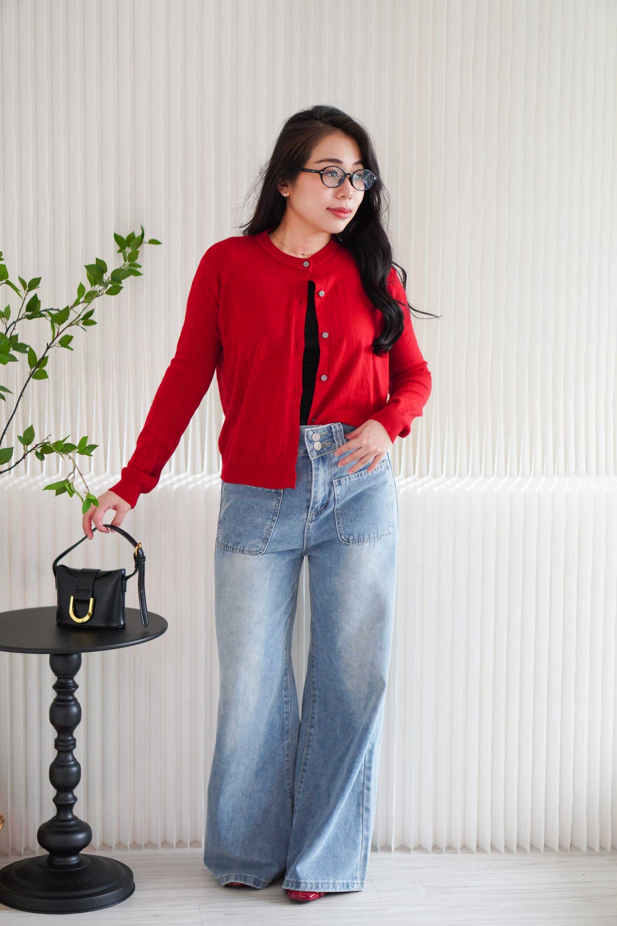 Holly Knit Cardigan Top in Red
