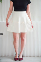 (BACKORDER) Gigi Pleated Knit Skirt with Ribbon in Cream