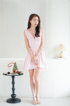Blush Me V Neck Corset Satin Mini Dress in Pink