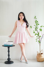 Blush Me V Neck Corset Satin Mini Dress in Pink