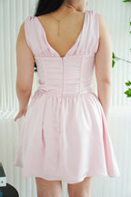 Blush Me V Neck Corset Satin Mini Dress in Pink