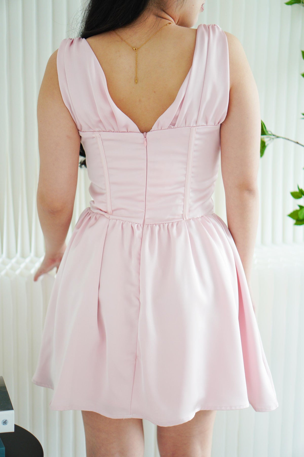 Blush Me V Neck Corset Satin Mini Dress in Pink