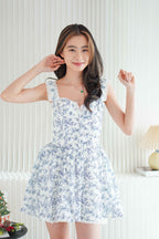 Fairy in The Woods Floral Lace Bustier Mini Dress in White and Blue