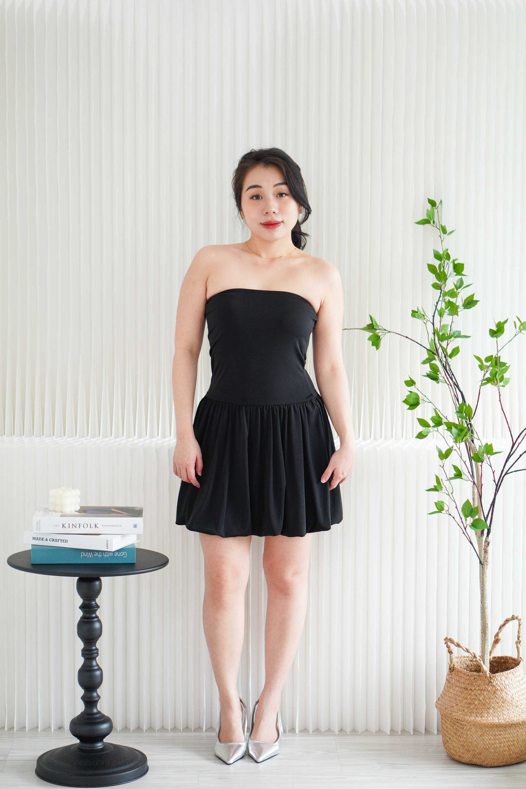 Maris Tube Puffy Mini Dress in Black