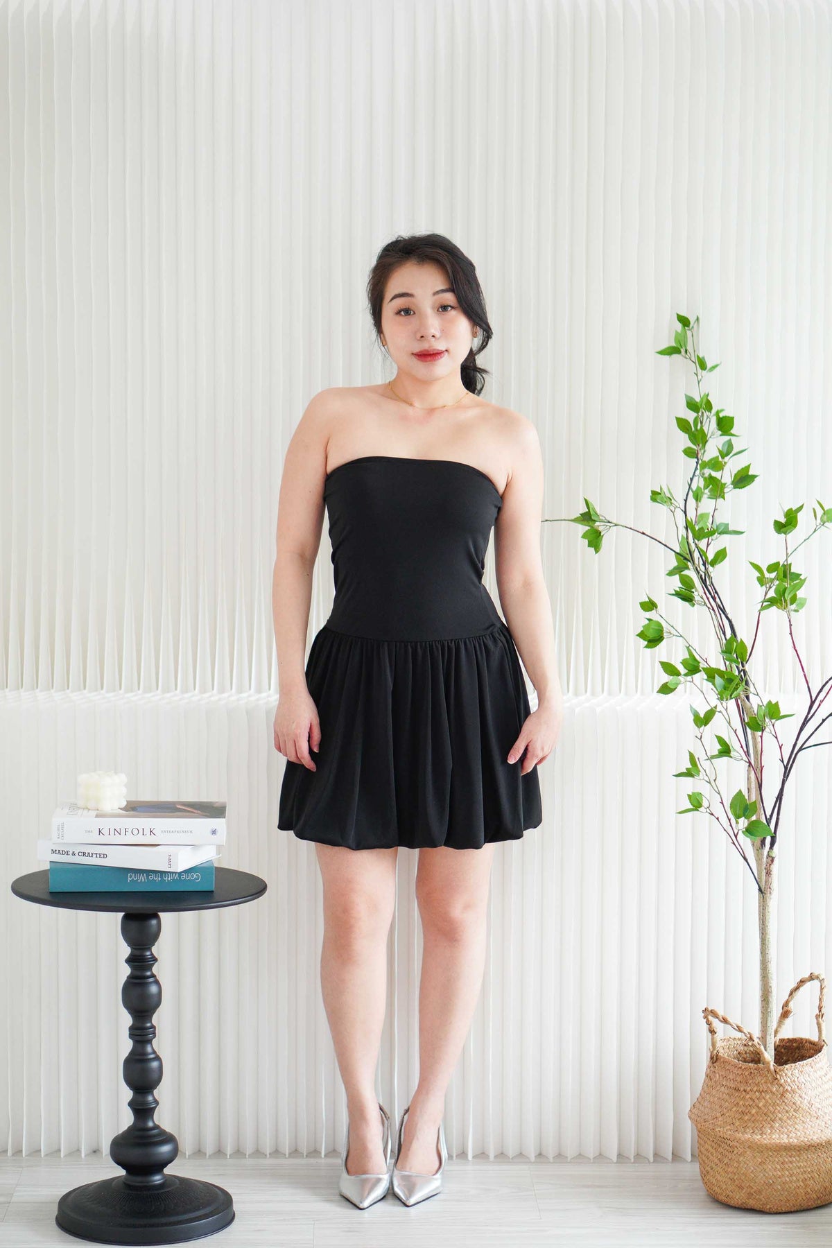Maris Tube Puffy Mini Dress in Black