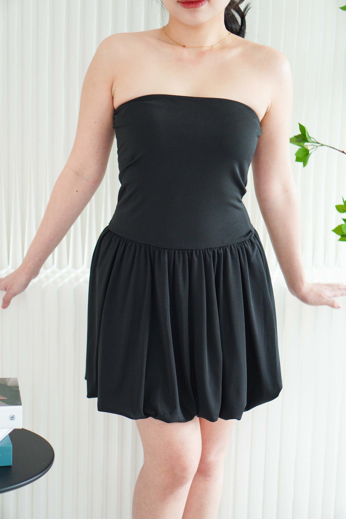 Maris Tube Puffy Mini Dress in Black
