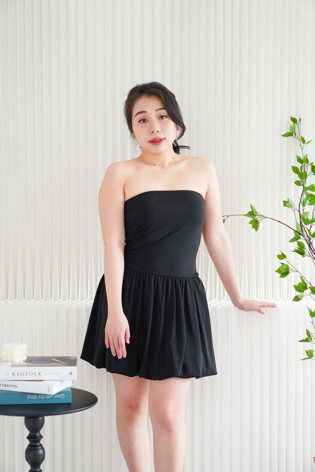 Maris Tube Puffy Mini Dress in Black