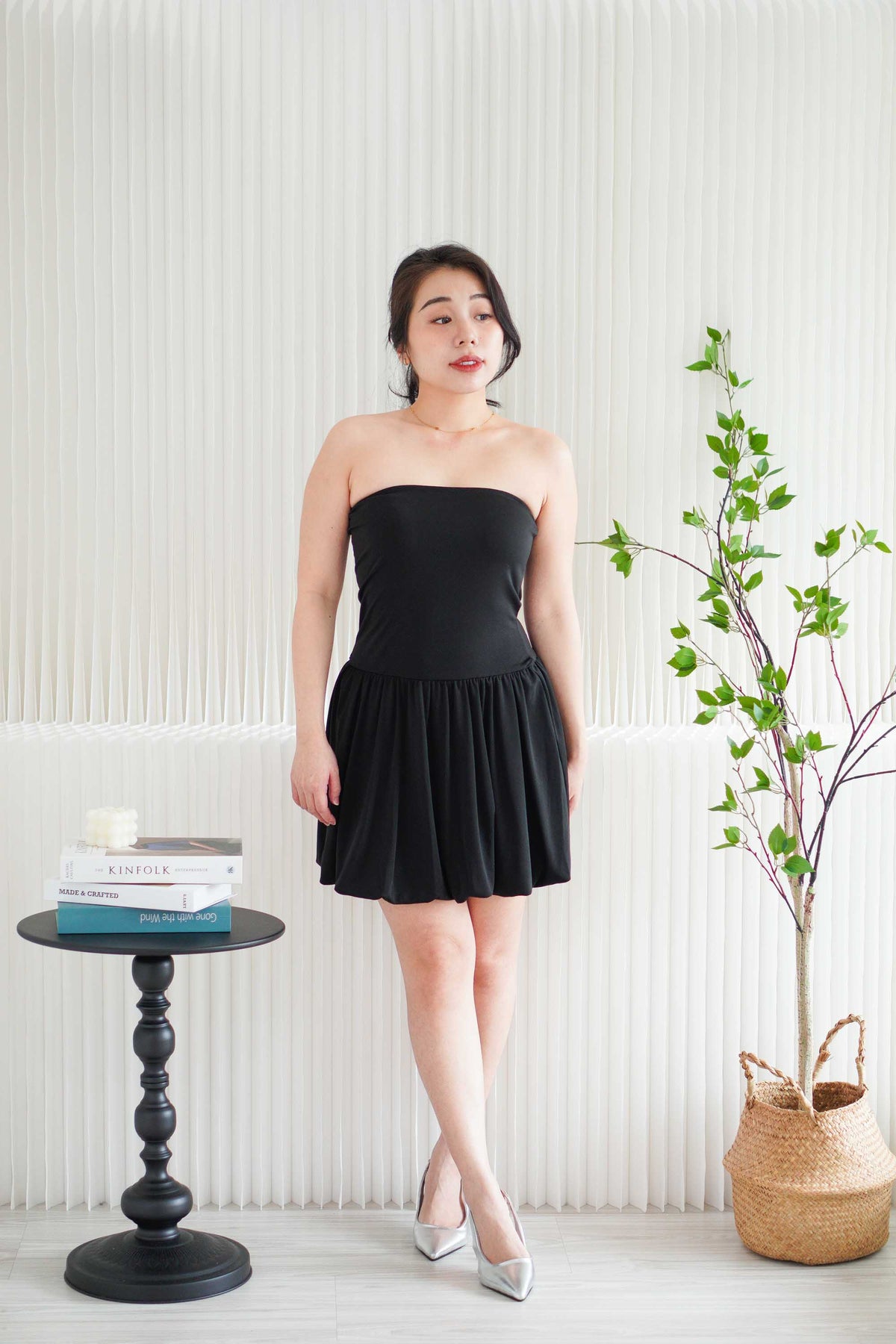 Maris Tube Puffy Mini Dress in Black