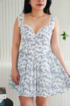 Fairy in The Woods Floral Lace Bustier Mini Dress in White and Blue