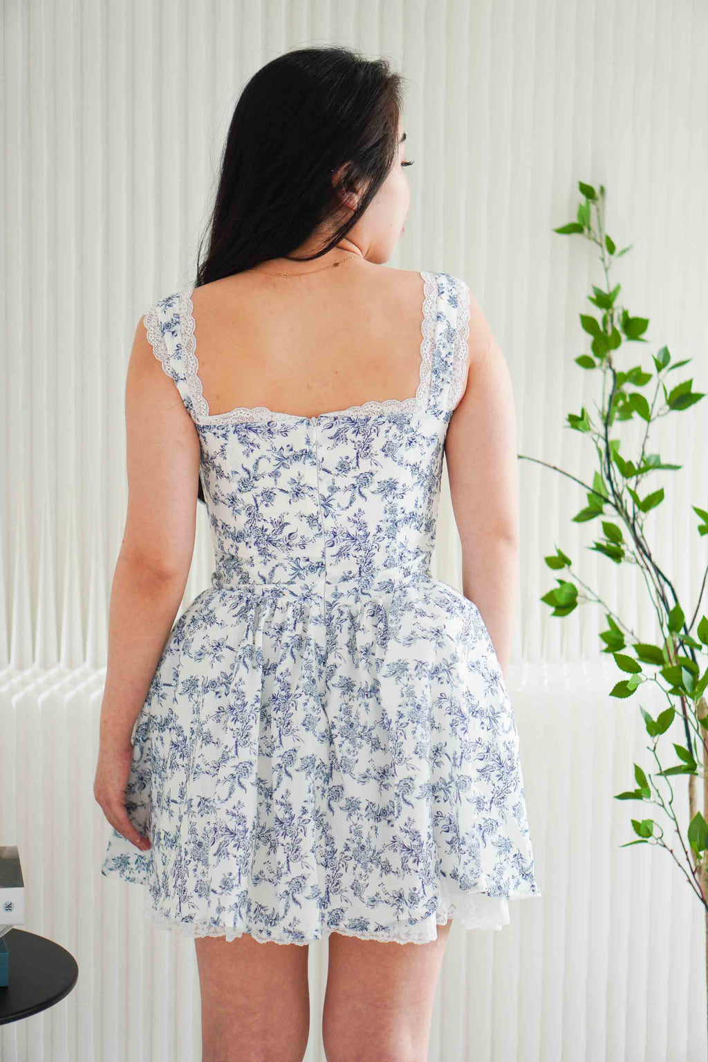 Fairy in The Woods Floral Lace Bustier Mini Dress in White and Blue