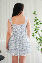 Fairy in The Woods Floral Lace Bustier Mini Dress in White and Blue