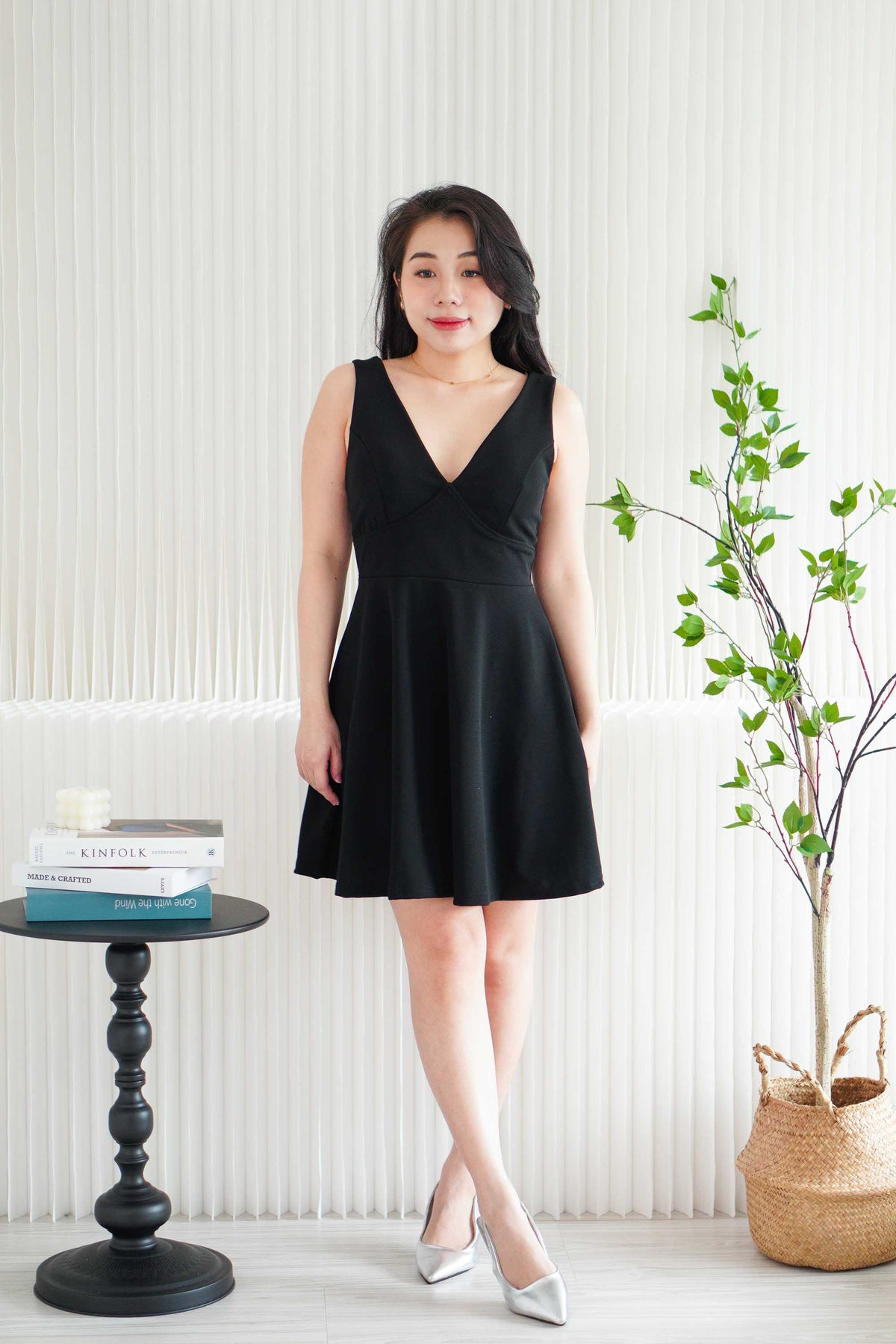 Audra Deep V Padded A-Line Dress in Black