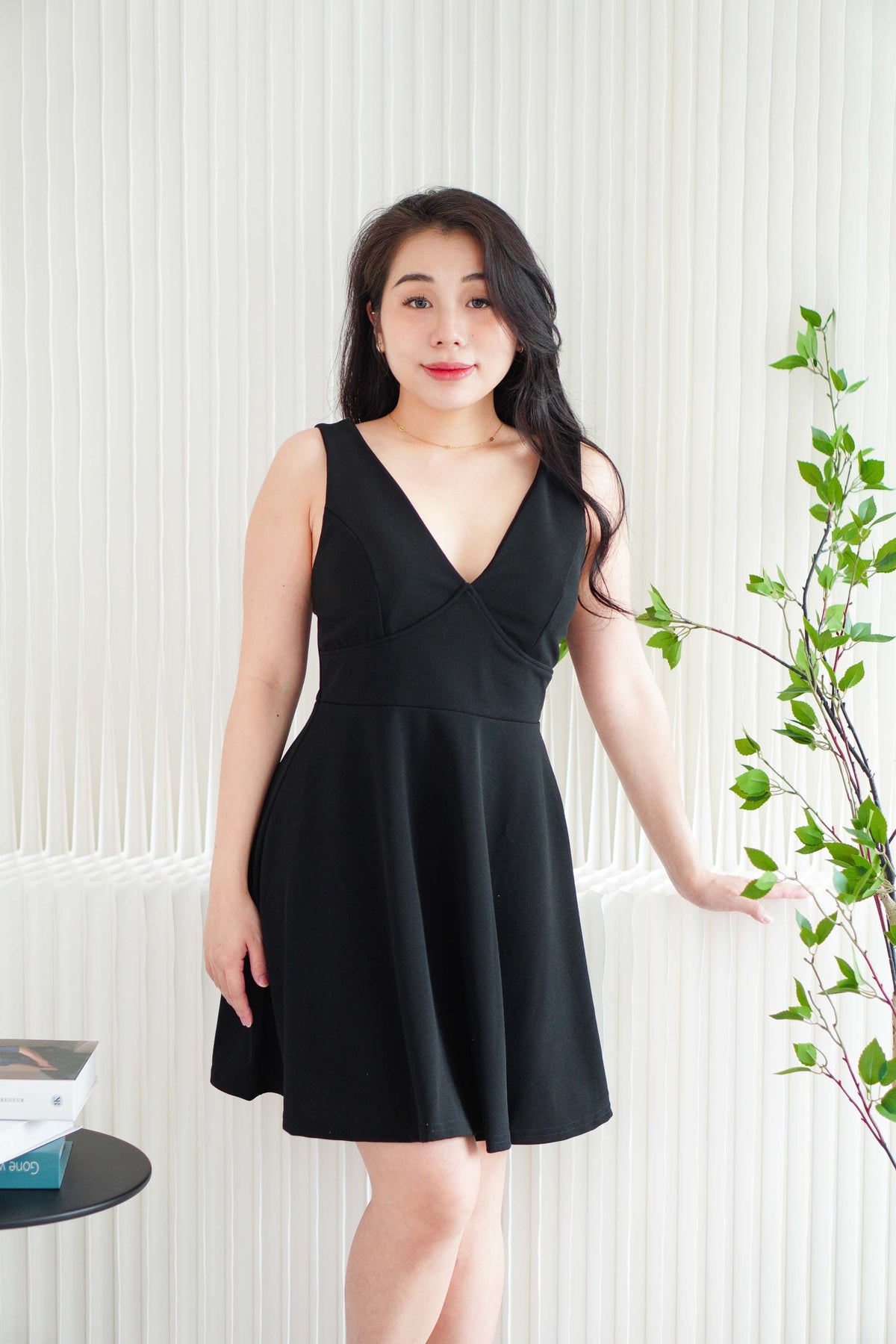 Audra Deep V Padded A-Line Dress in Black