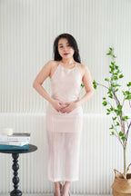 Carine Halter Neck Sequin Midi Dress in Light Pink