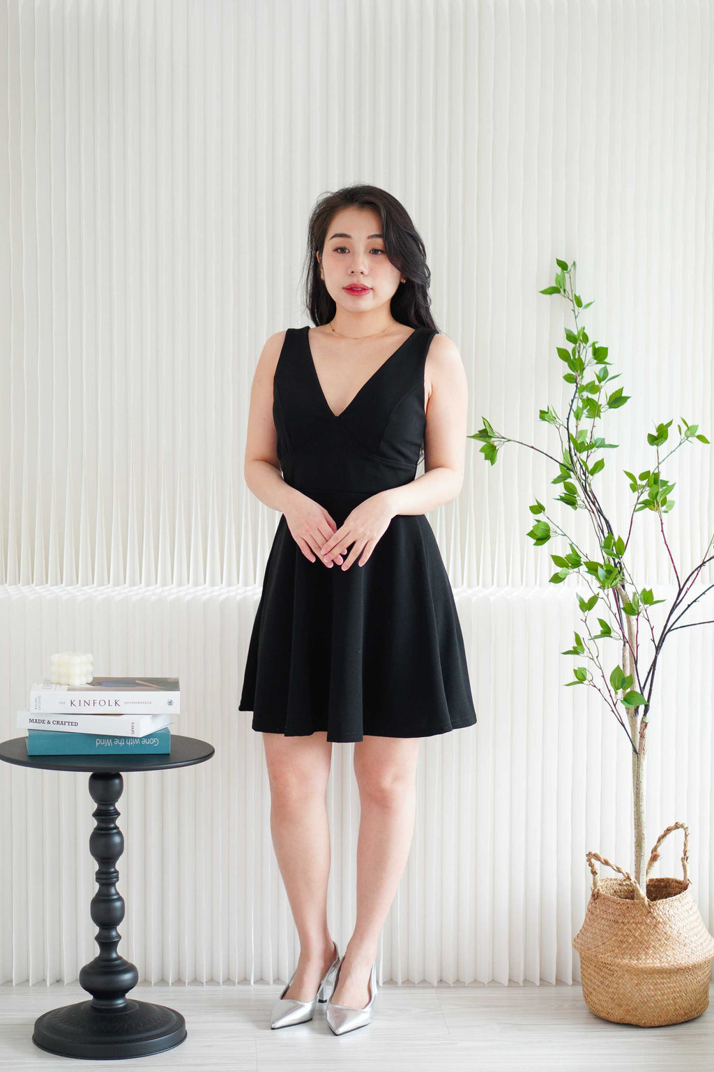Audra Deep V Padded A-Line Dress in Black