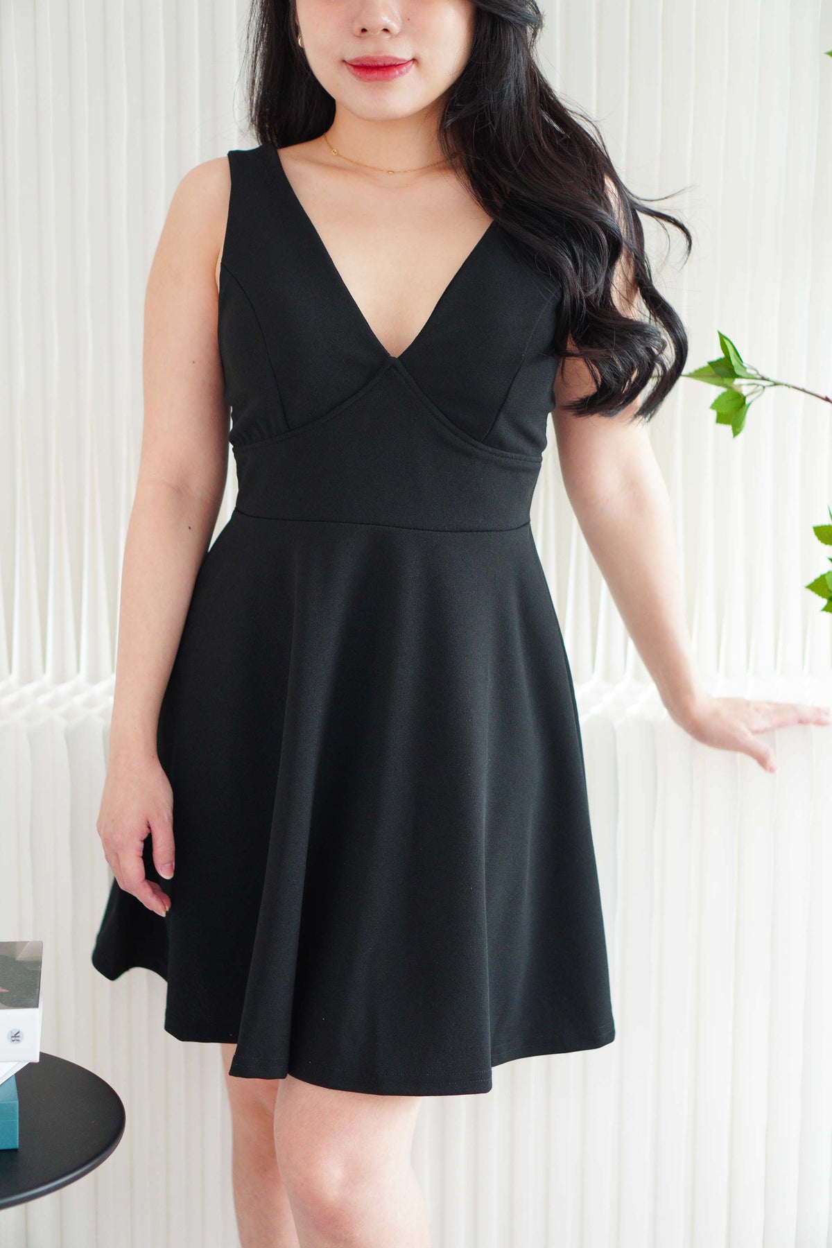 Audra Deep V Padded A-Line Dress in Black