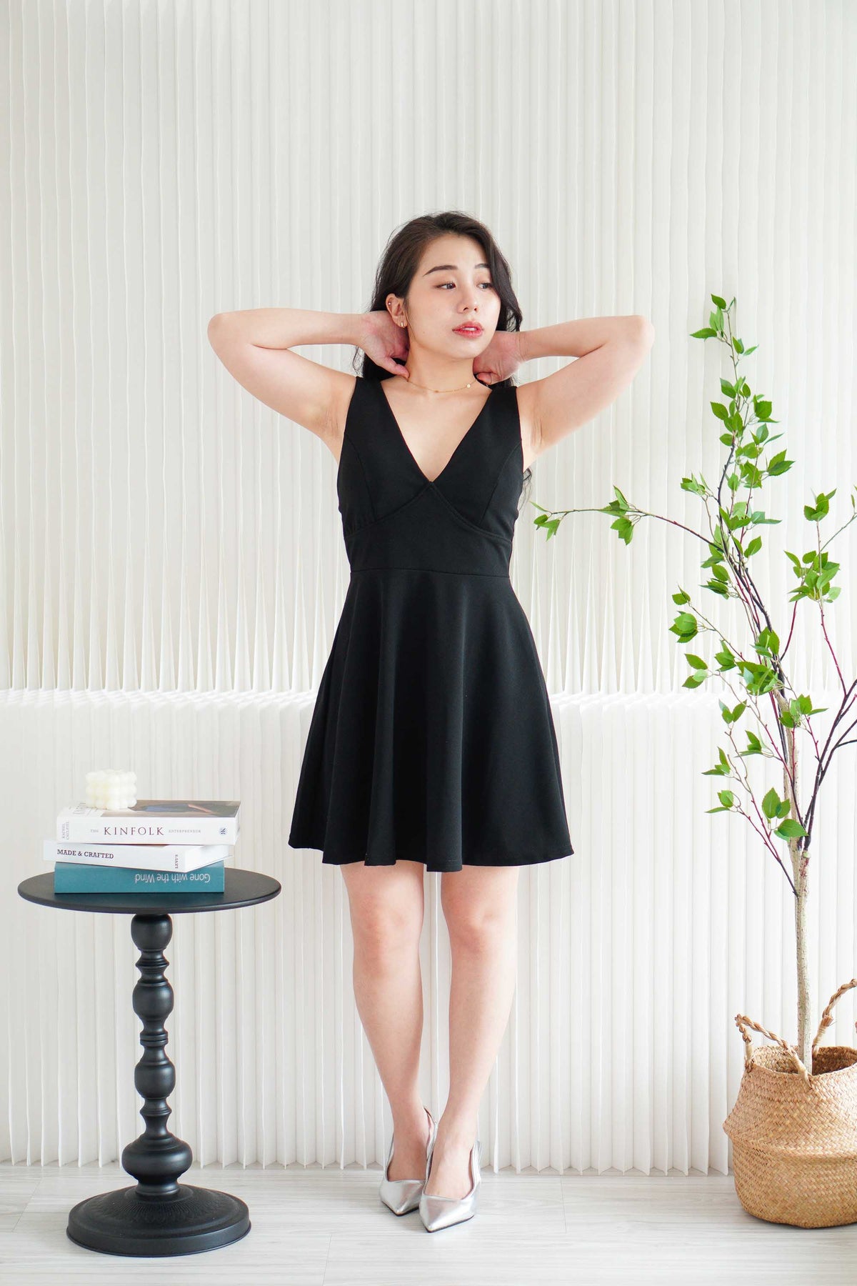 Audra Deep V Padded A-Line Dress in Black