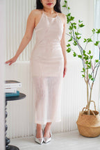 Carine Halter Neck Sequin Midi Dress in Light Pink