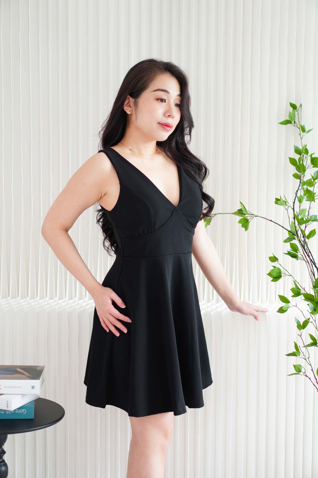 Audra Deep V Padded A-Line Dress in Black