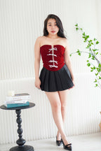 Glitz and Bows Tube Glitter Ribbon Top in Maroon