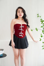 Glitz and Bows Tube Glitter Ribbon Top in Maroon