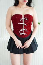 Glitz and Bows Tube Glitter Ribbon Top in Maroon