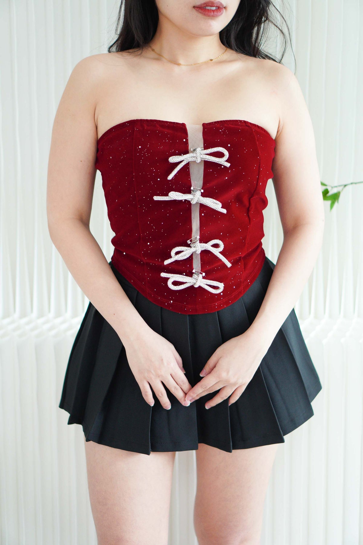 Glitz and Bows Tube Glitter Ribbon Top in Maroon