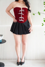 Glitz and Bows Tube Glitter Ribbon Top in Maroon