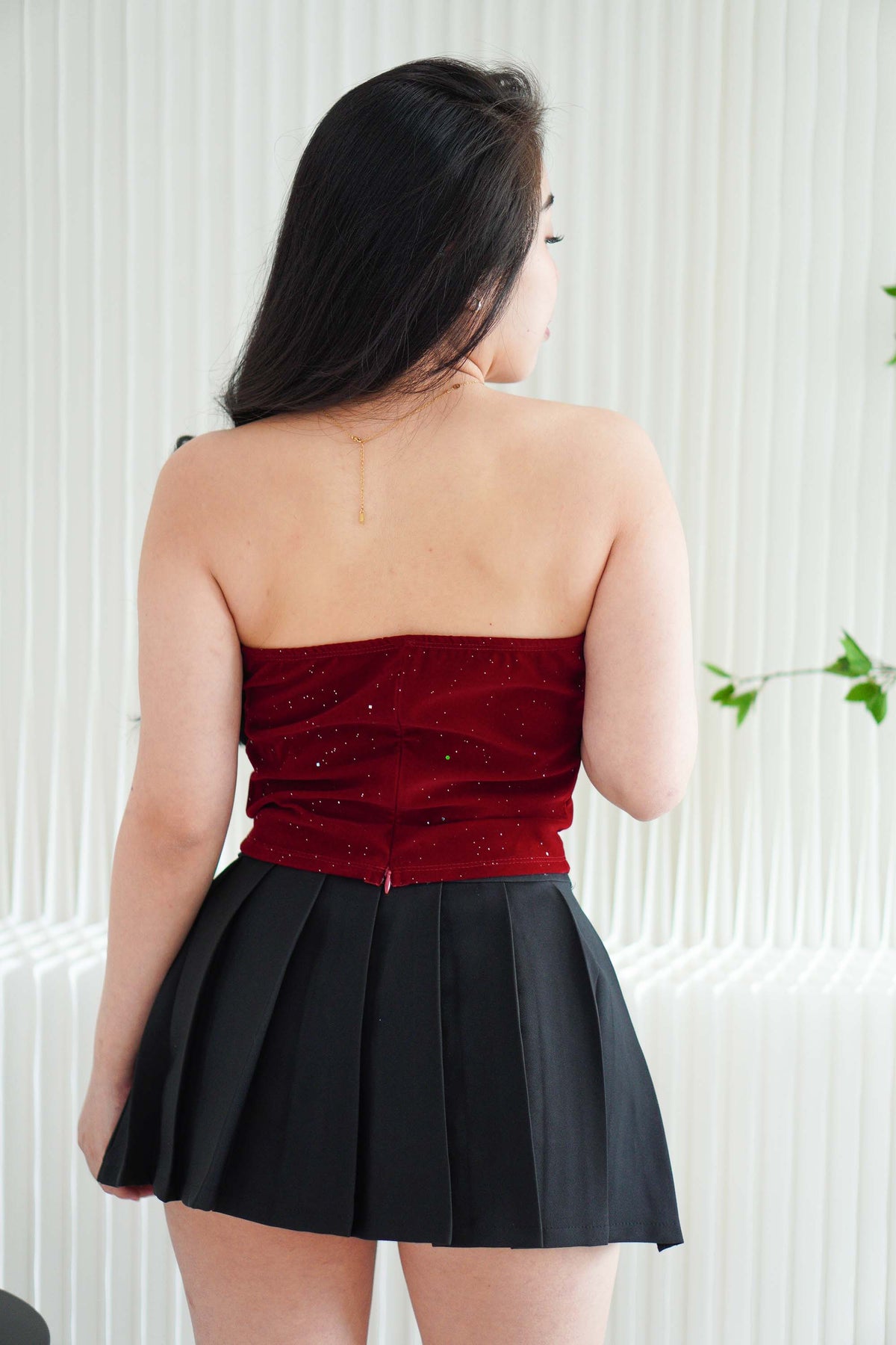 Glitz and Bows Tube Glitter Ribbon Top in Maroon