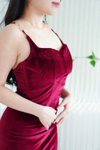 Love Chain Padded Velvet Bodycon Maxi Dress in Maroon