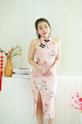 Mei Shan Long Floral Cheongsam with Black Knot in Pink