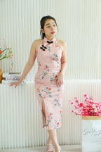 Mei Shan Long Floral Cheongsam with Black Knot in Pink
