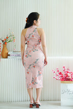 Mei Shan Long Floral Cheongsam with Black Knot in Pink