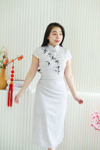 (BACKORDER) Qing Feng Maxi Cheongsam with Bamboo in Light Grey