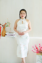 Fei Er Long Halter Neck Floral Cheongsam in White