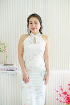Fei Er Long Halter Neck Floral Cheongsam in White