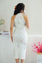 Fei Er Long Halter Neck Floral Cheongsam in White