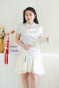 Yi Xin Faux 2 Piece Cheongsam Dress in Light Green and Cream