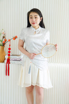 Yi Xin Faux 2 Piece Cheongsam Dress in Light Green and Cream