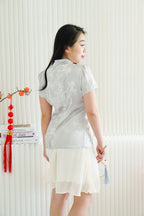 Yi Xin Faux 2 Piece Cheongsam Dress in Light Green and Cream